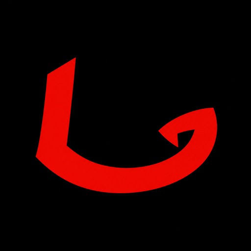 Longview Games: an L and G joined into a scarlet smile on black
